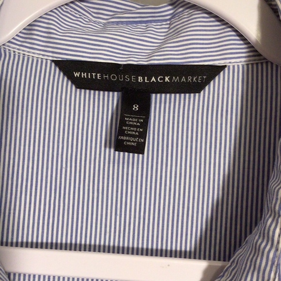 White House Black Market Blue & White Stripe Top with Front Tie Size 8 - Picture 3 of 8